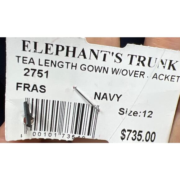 Frascara Elephant Trunk Tea Length Gown Wover Navy With Jacket Dress Size 12 NWT - Picture 10 of 11